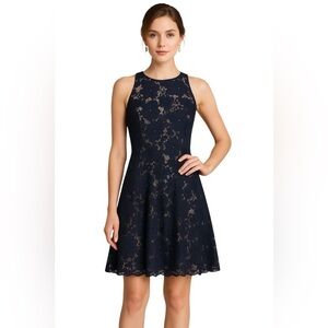 Eliza J Navy Floral Lace Fit & Flare Cocktail Dress Size 4